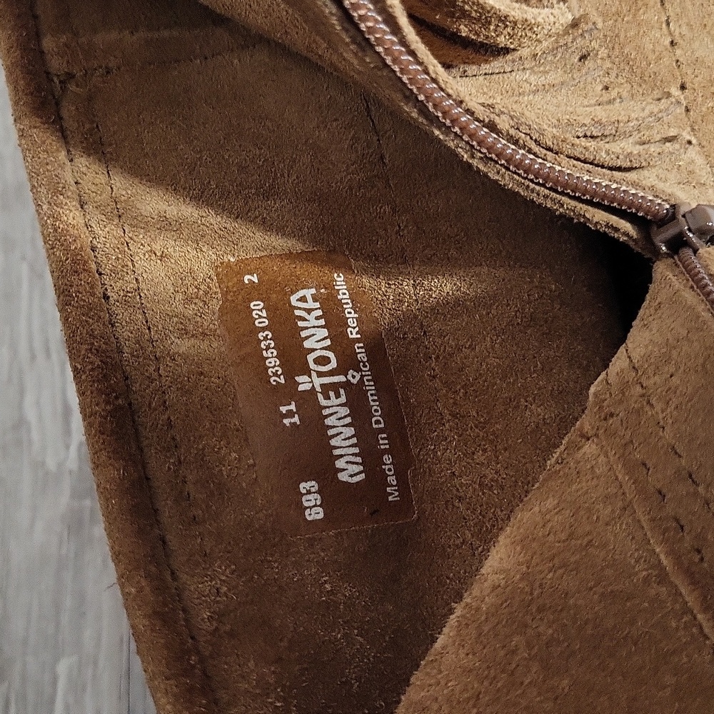 Minnetonka Womens 11 Double Fringe Suede Zip Boots Moccasin Style Southwestern - Picture 7 of 9